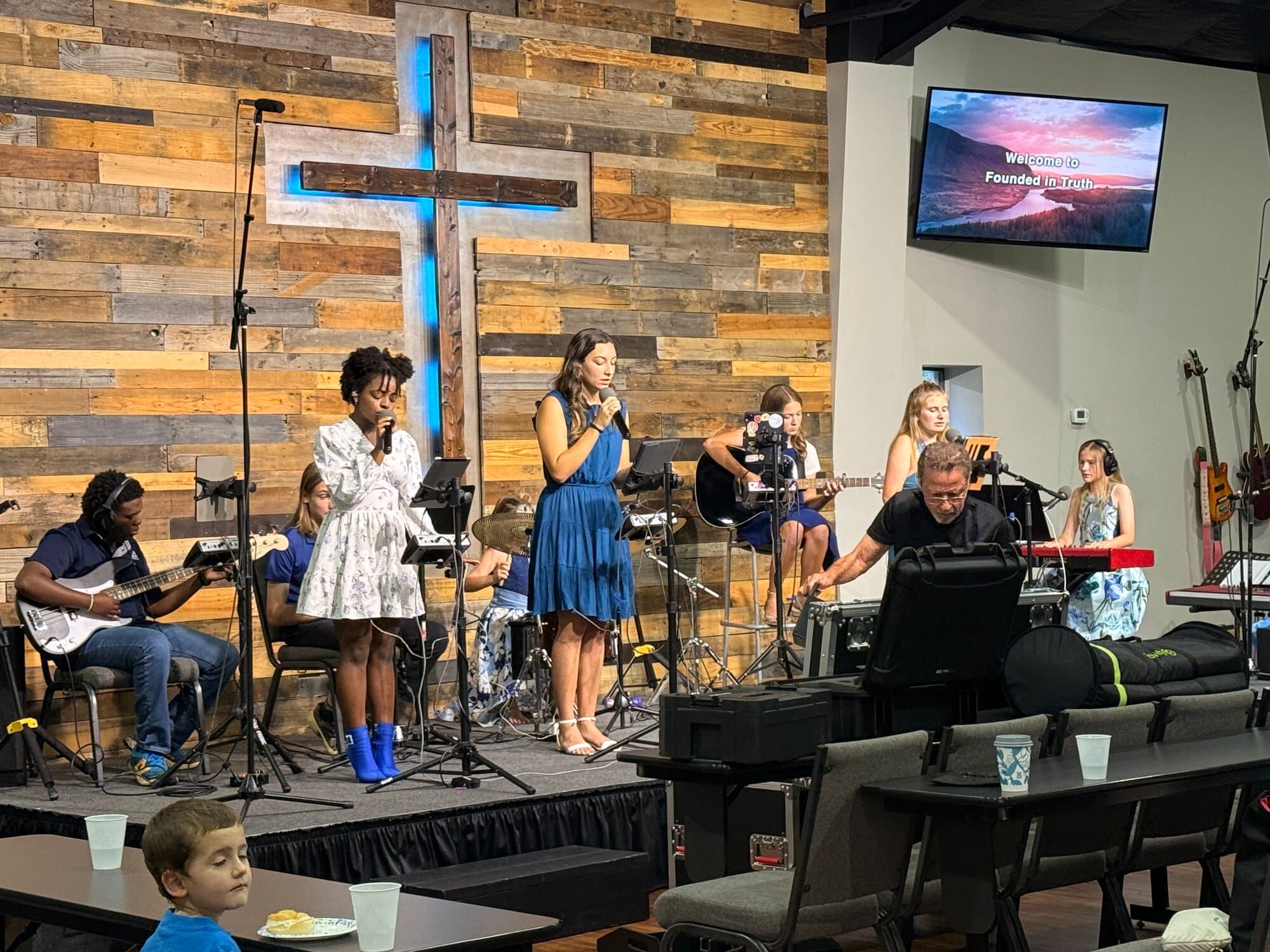 The worship team leading on Shabbat